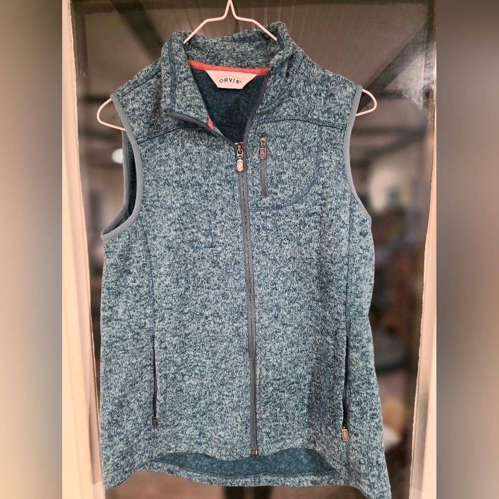 Orvis Womens Marled Blue Sleeveless Vest Zip Up Winter Fall Small S